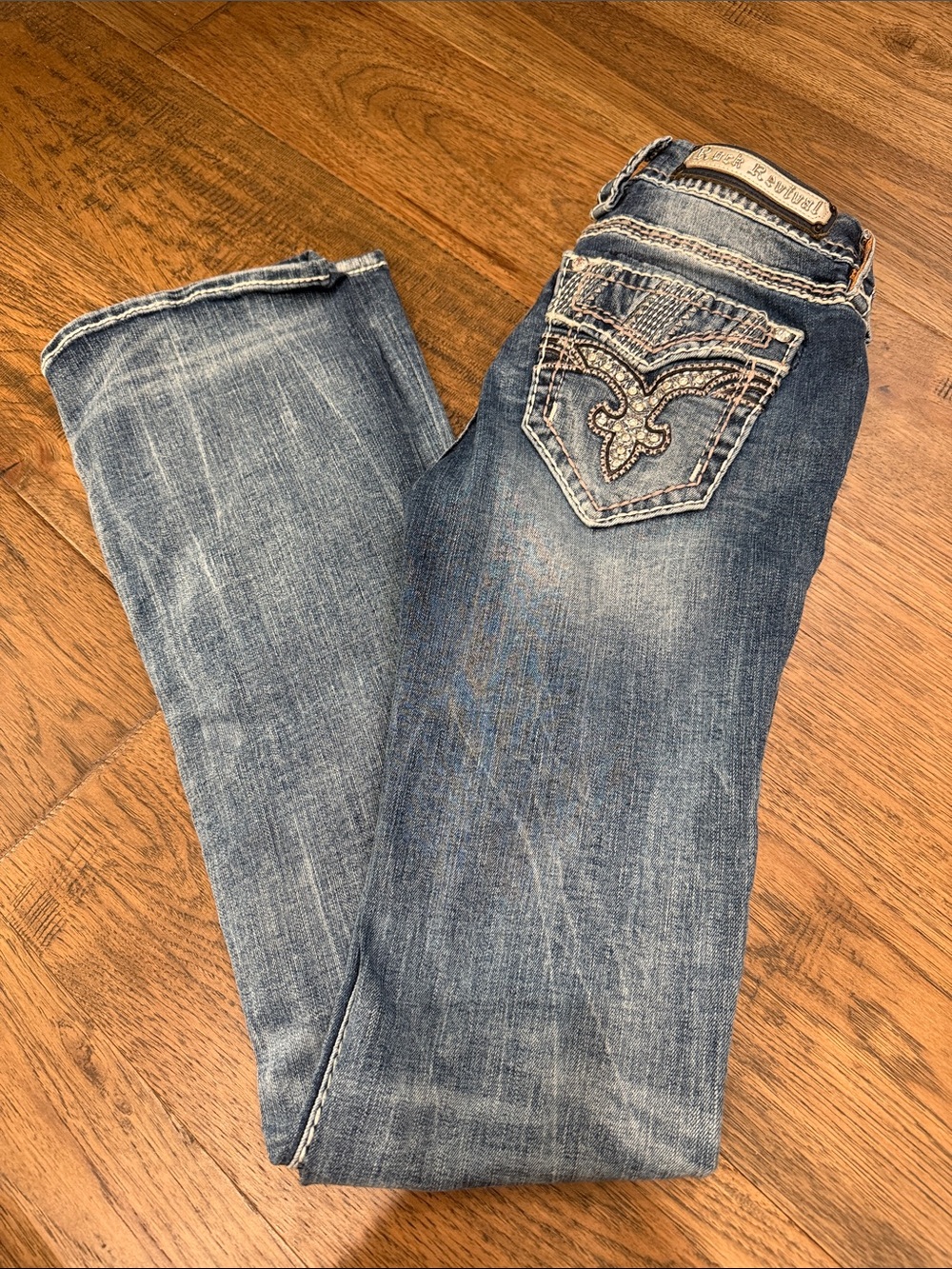 Rock Revival Liri Women's Medium Blue Bootcut Jeans with Embellished Back